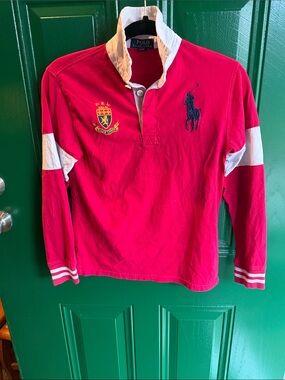 Polo by Ralph Lauren Red & White Long-Sleeve Rugby Shirt with Navy Pony
